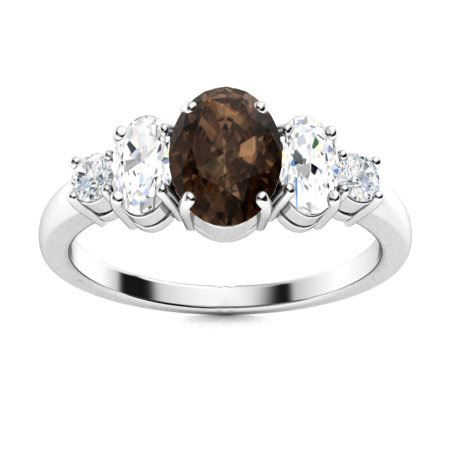 Sotiya Sidestone Coffee Oval Cut Engagement Ring Sterling Silver-Sotiya