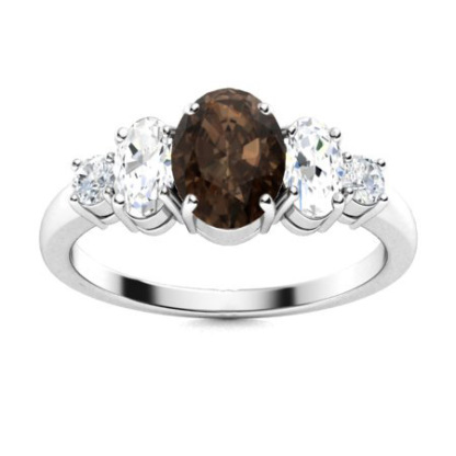 Sotiya Sidestone Coffee Oval Cut Engagement Ring Sterling Silver-Sotiya