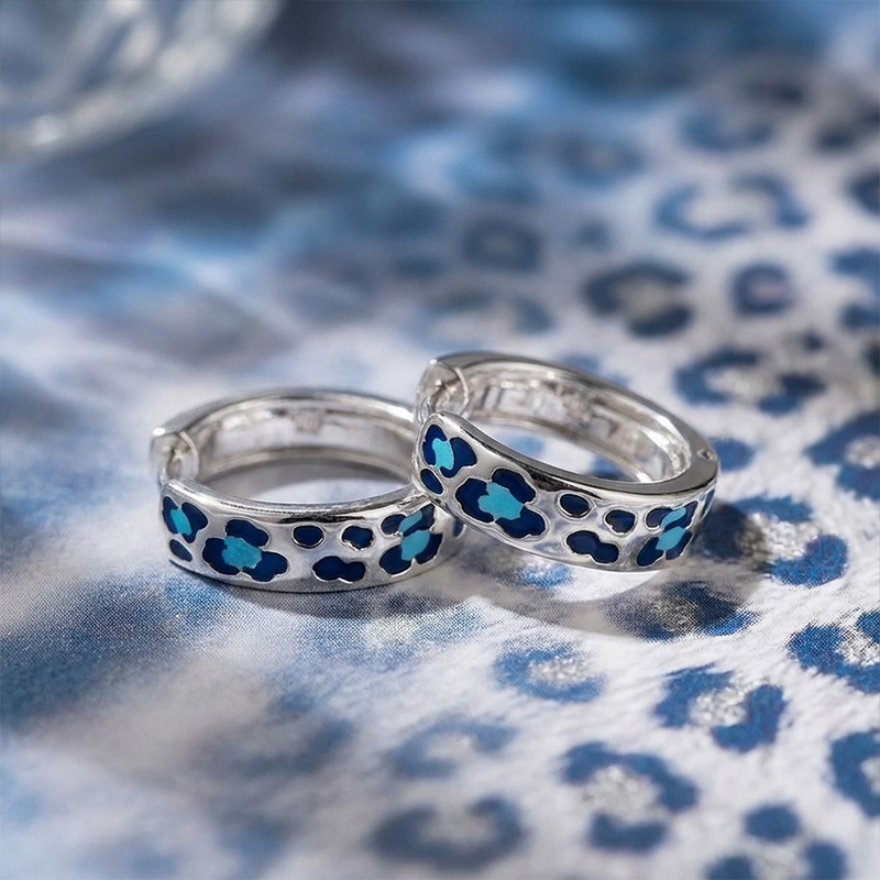 Sotiya Leopard Print Coffee Enamel Hoop Earrings Sterling Silver-Sotiya