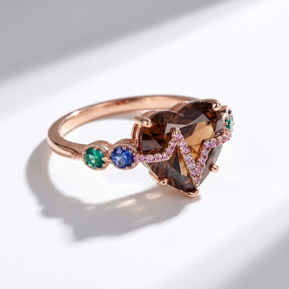 Sotiya Heart Cut Heartbeat Coffee Engagement Ring Sterling Silver-Sotiya