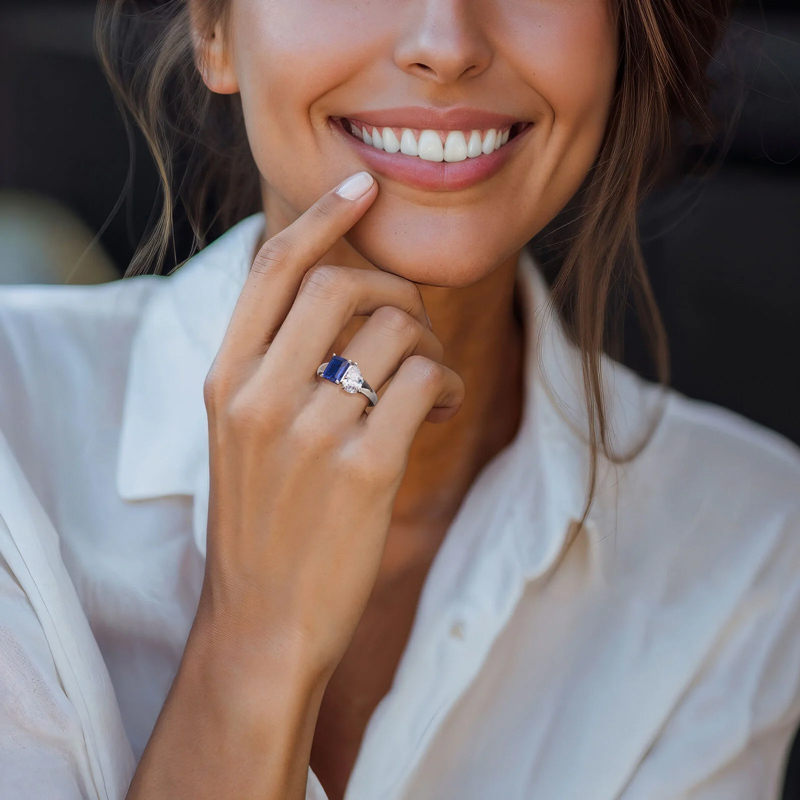 Sotiya Toi et Moi Pear and Emerald Cut Sapphire Two Stone Engagement Ring Sterling Silver-Sotiya