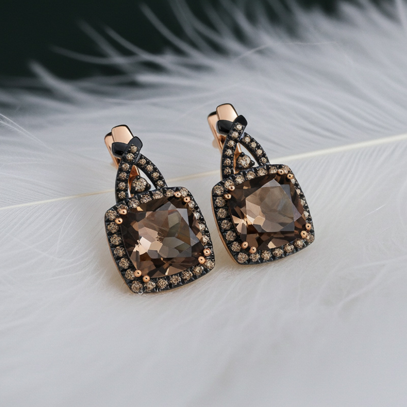 Sotiya Two Tone Halo Cushion Cut Coffee Hoop Earrings Sterling Silver