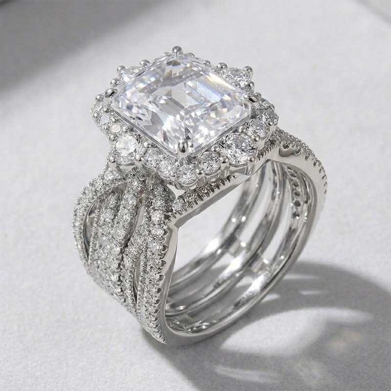 Sotiya Twist Coffee Radiant Cut Enhancer Wedding Bridal Ring Set Sterling Silver