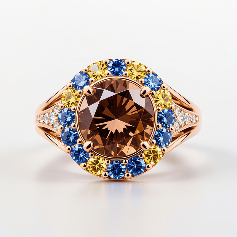 Sotiya Artist Collection Famous Painting Starry Night Halo Round Cut Chocolate Engagement Ring Sterling Silver-Sotiya