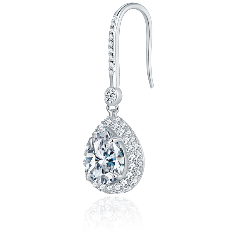 Sotiya Halo Pear Cut Moissanite Drop Earrings Sterling Silver-Sotiya