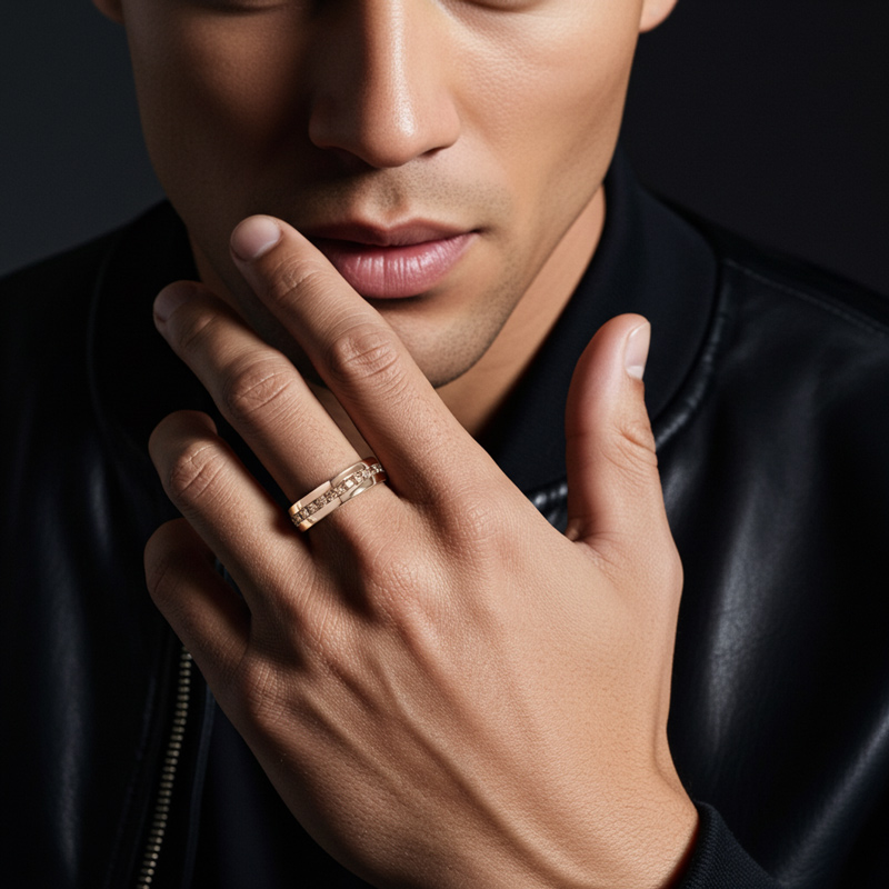 Sotiya Fancy Round Cut Coffee Men's Wedding Ring Eternity Band 14k Rose Gold Sterling Silver-Sotiya