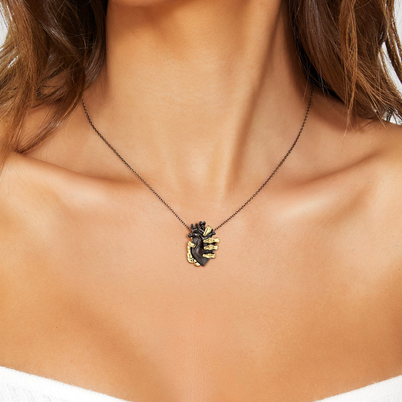 Sotiya Skeleton Hand Holding the Heart Necklace Sterling Silver-Sotiya