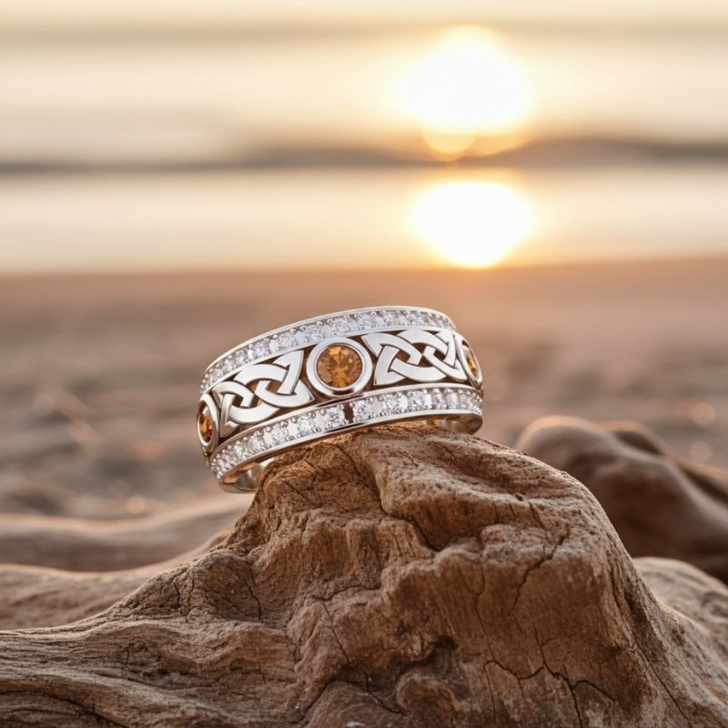 Sotiya Vintage Celtic Knot Round Cut Coffee Unisex Eternity Ring Sterling Silver