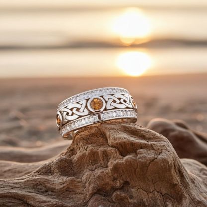 Sotiya Vintage Celtic Knot Round Cut Coffee Unisex Eternity Ring Sterling Silver