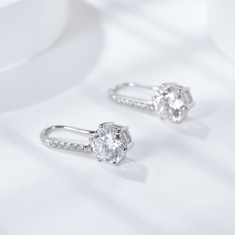 Sotiya 6 Prong Round Cut Moissanite Drop Earrings Sterling Silver-Sotiya