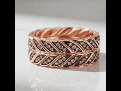 Sotiya Feather Design Unisex Coffee Chevron Band Ring Sterling Silver