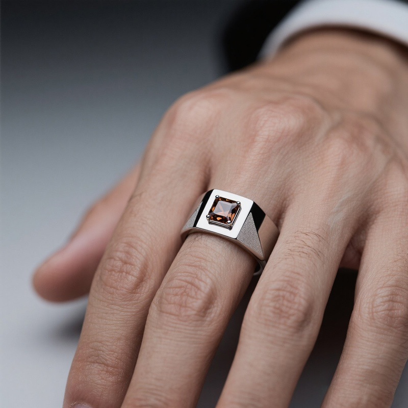 Sotiya Sandblasted Solitaire Coffee Princess Cut Men's Promise Ring Sterling Silver-Sotiya