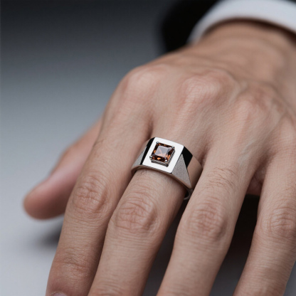 Sotiya Sandblasted Solitaire Coffee Princess Cut Men's Promise Ring Sterling Silver-Sotiya