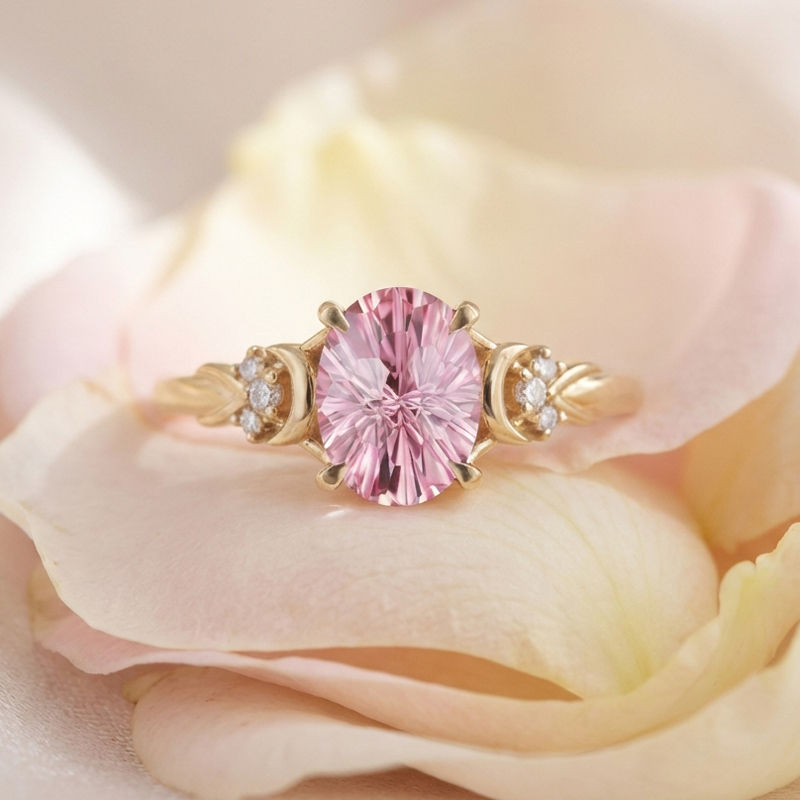 Sotiya Moon Design Pink Oval Fantasy Starbrite Cut Engagement Ring Sterling Silver-Sotiya