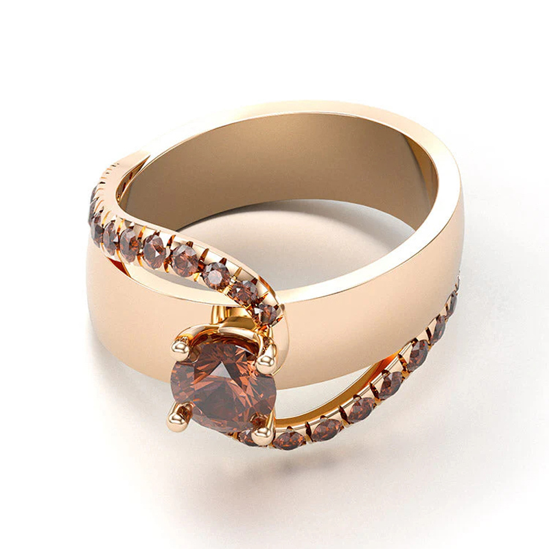 Sotiya Bypass Round Cut Cigar Coffee Engagement Ring Sterling Silver