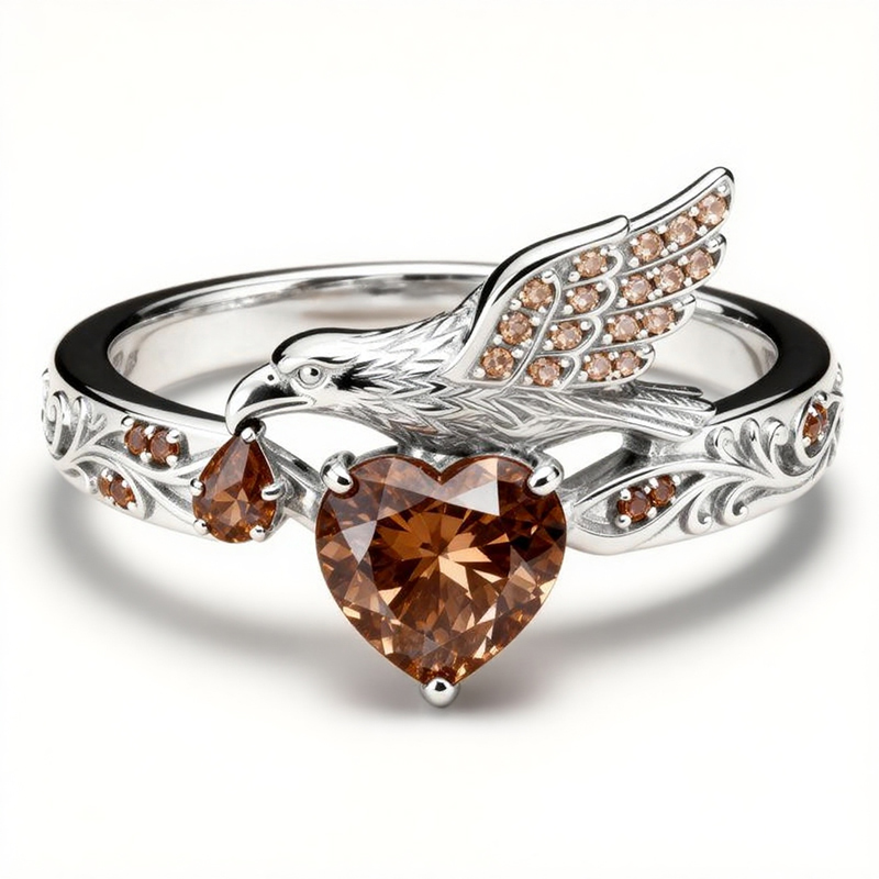 Sotiya Duskendale Eagle Castle Heart Cut Coffee Cocktail Ring Sterling Silver-Sotiya