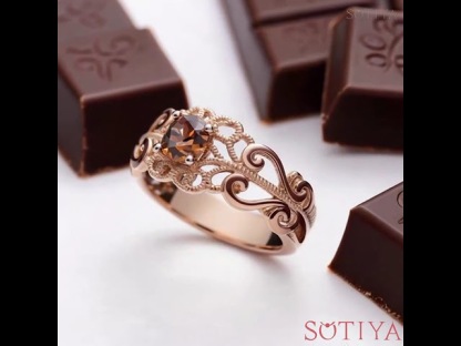 Sotiya Victorian Rococo Enamel Round Cut Coffee Engagement Ring Sterling Silver