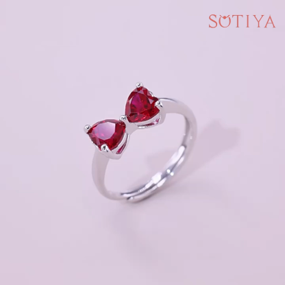 Sotiya Bowknot Design Heart Cut Adjustable Ring Sterling Silver