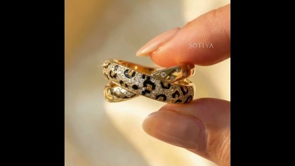 Sotiya Cross Leopard Print Black Enamel Ring Sterling Silver