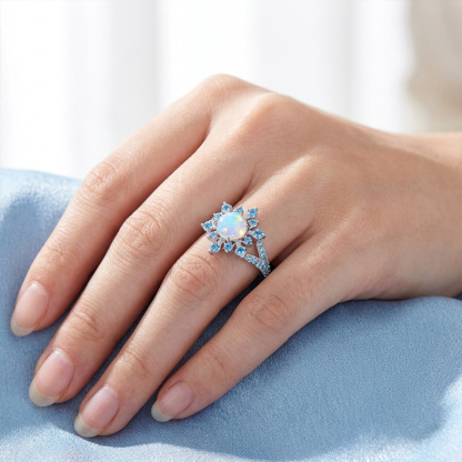 Sotiya Best Buds Snowflake Moonstone Round Cut Cocktail Ring Sterling Silver-Sotiya