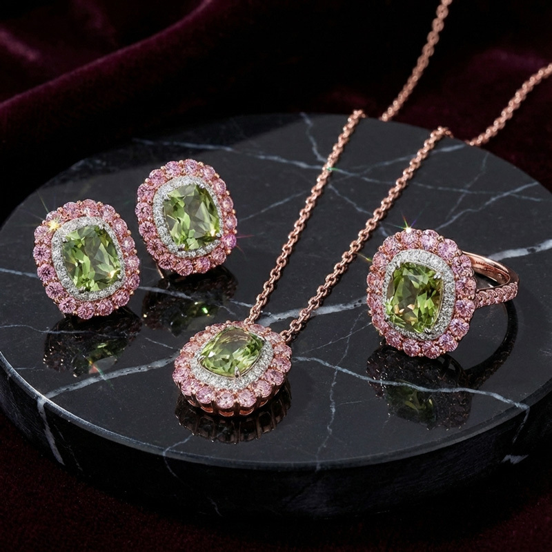 Sotiya Double Halo Cushion Cut Jewelry Set Sterling Silver-Sotiya