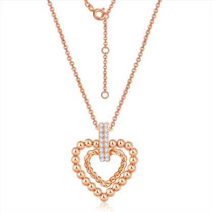 Sotiya Bead & Twisted Rope Design Heart Necklace Sterling Silver-Sotiya