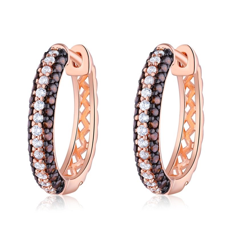 Sotiya Delicate Triple Row Two Tone Design Round Cut Chocolate Hoop Earrings Sterling Silver-Sotiya