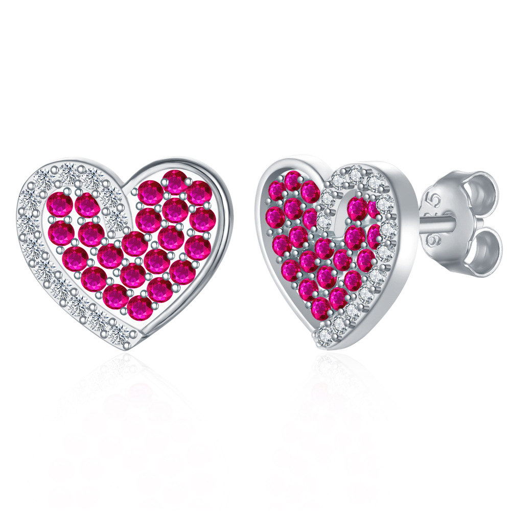 Sotiya Halo Heart Hot Pink Stud Earrings Sterling Silver-Sotiya