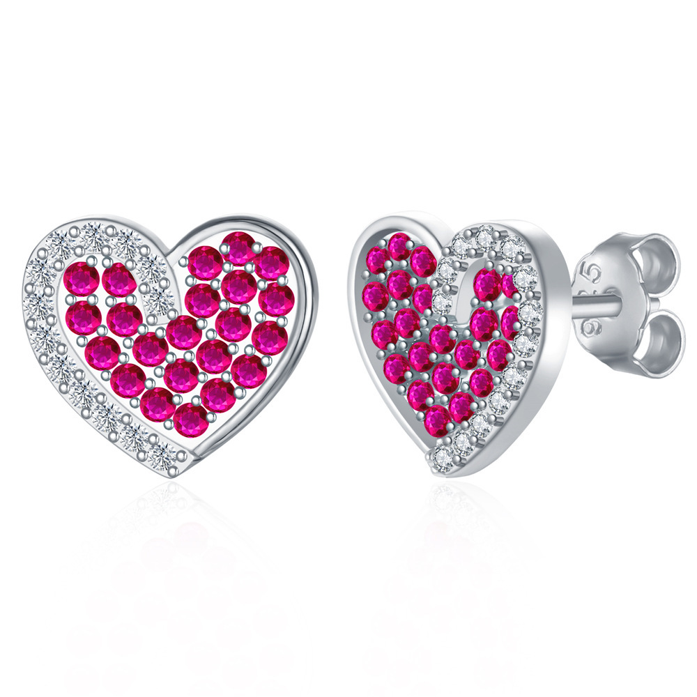 Sotiya Halo Heart Hot Pink Stud Earrings Sterling Silver-Sotiya