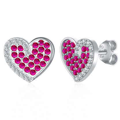 Sotiya Halo Heart Hot Pink Stud Earrings Sterling Silver-Sotiya