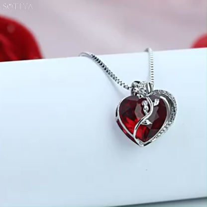 Sotiya Rose Heart Cut Garnet Red Necklace Sterling Silver