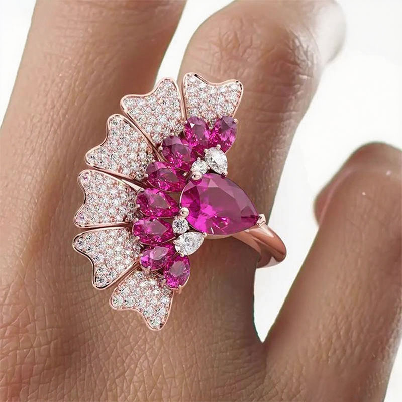 Sotiya Peacock Inspired Pear Cut Cocktail Ring Sterling Silver-Sotiya