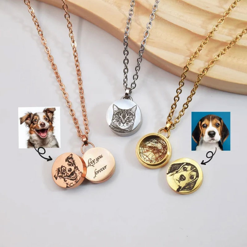Sotiya Pet Photo Engraved Personalized Keepsake Titanium Necklace for Hair and Ashes-Sotiya