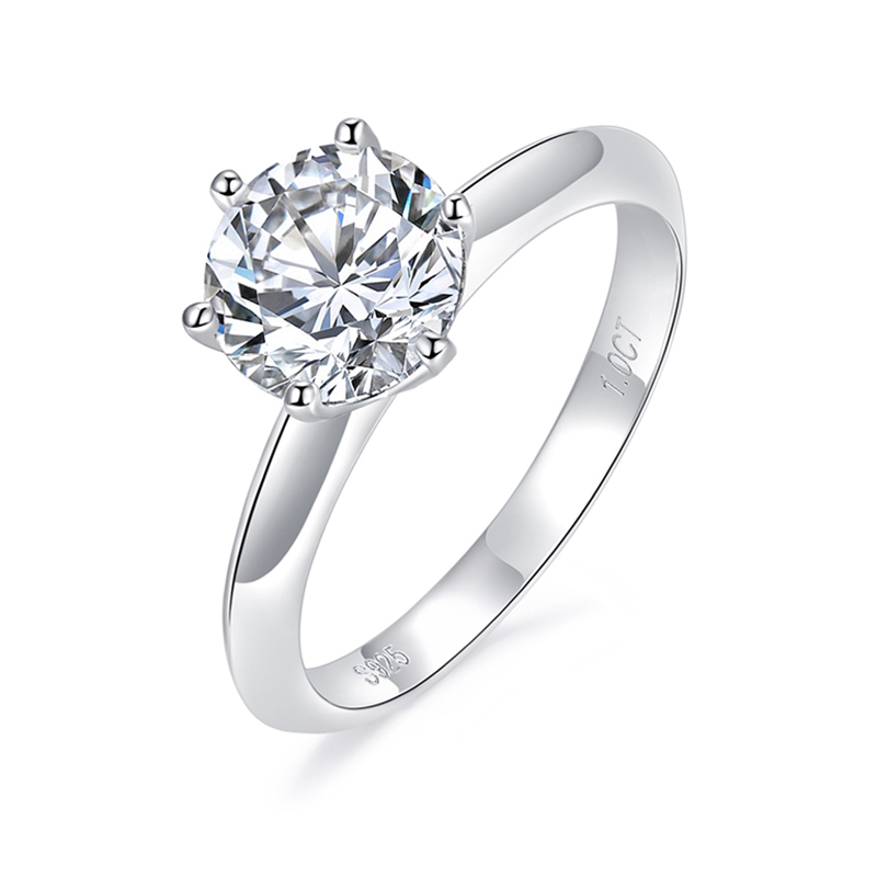 Sotiya Classic 6 Prong Round Cut Solitaire Moissanite Engagement Ring Sterling Silver