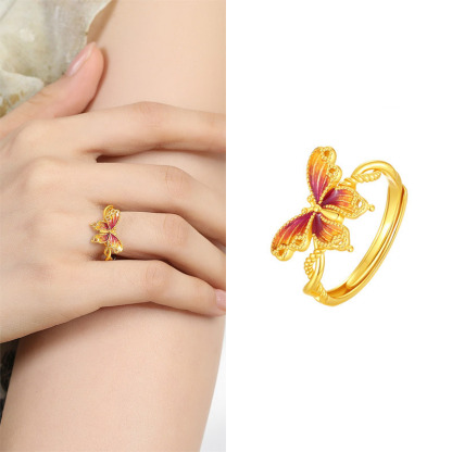 Sotiya Enamel Butterfly Animal Collection Open Adjustable Ring Sterling Silver-Sotiya