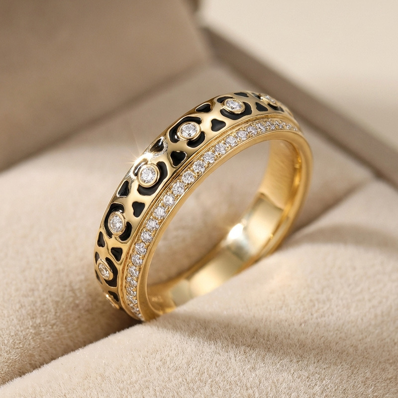 Sotiya Leopard Print Black Enamel Eternity Ring Sterling Silver-Sotiya
