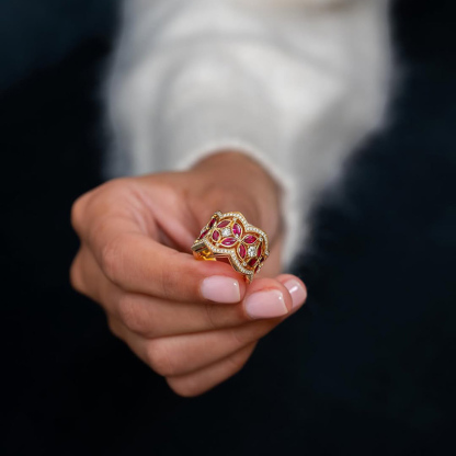 Sotiya Round and Marquise Cut Flower Ring Sterling Silver-Sotiya