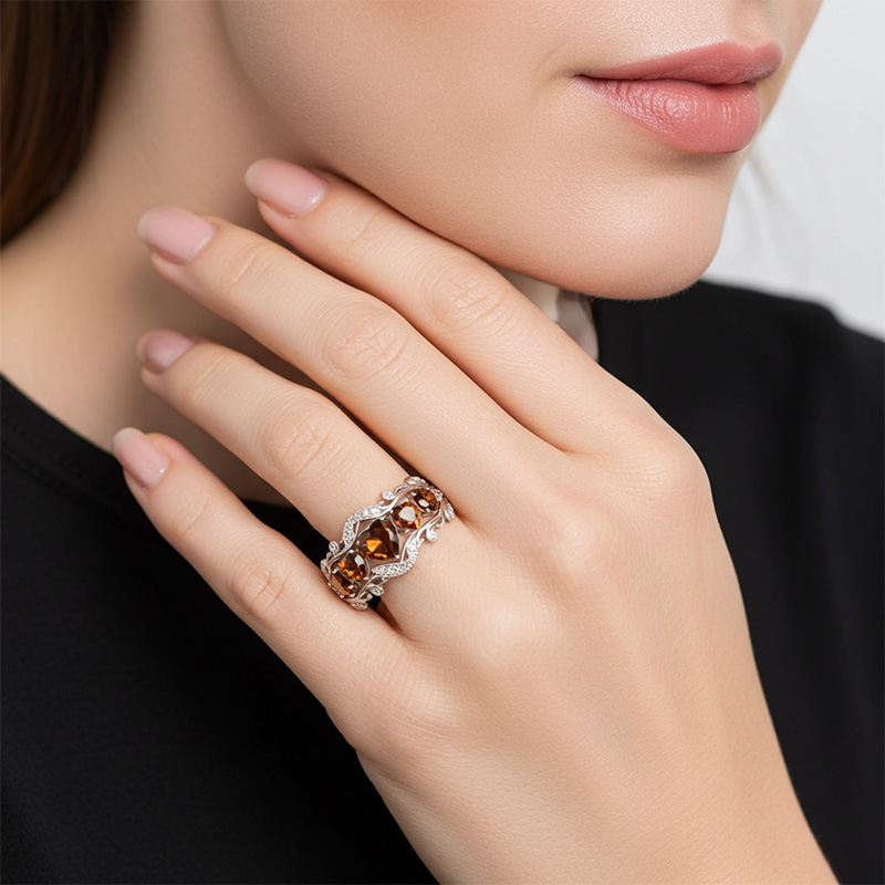 Sotiya Heart Cut Vintage Filigree Coffee Wedding Ring Band Sterling Silver-Sotiya