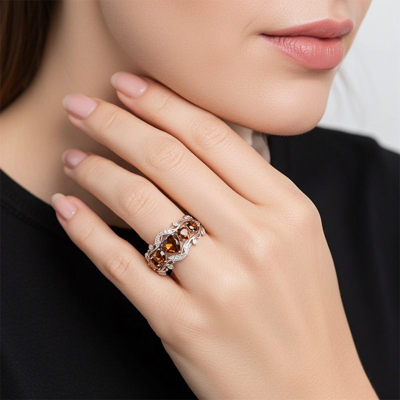 Sotiya Heart Cut Vintage Filigree Coffee Wedding Ring Band Sterling Silver-Sotiya