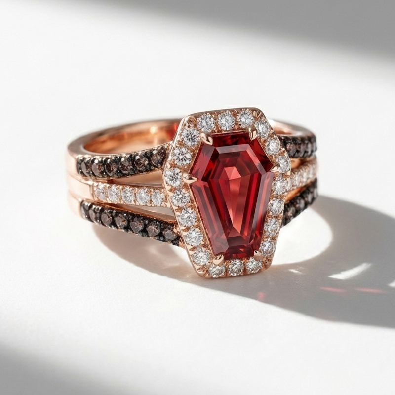 Sotiya Halo Coffin Cut Coffee Engagement Ring Sterling Silver-Sotiya