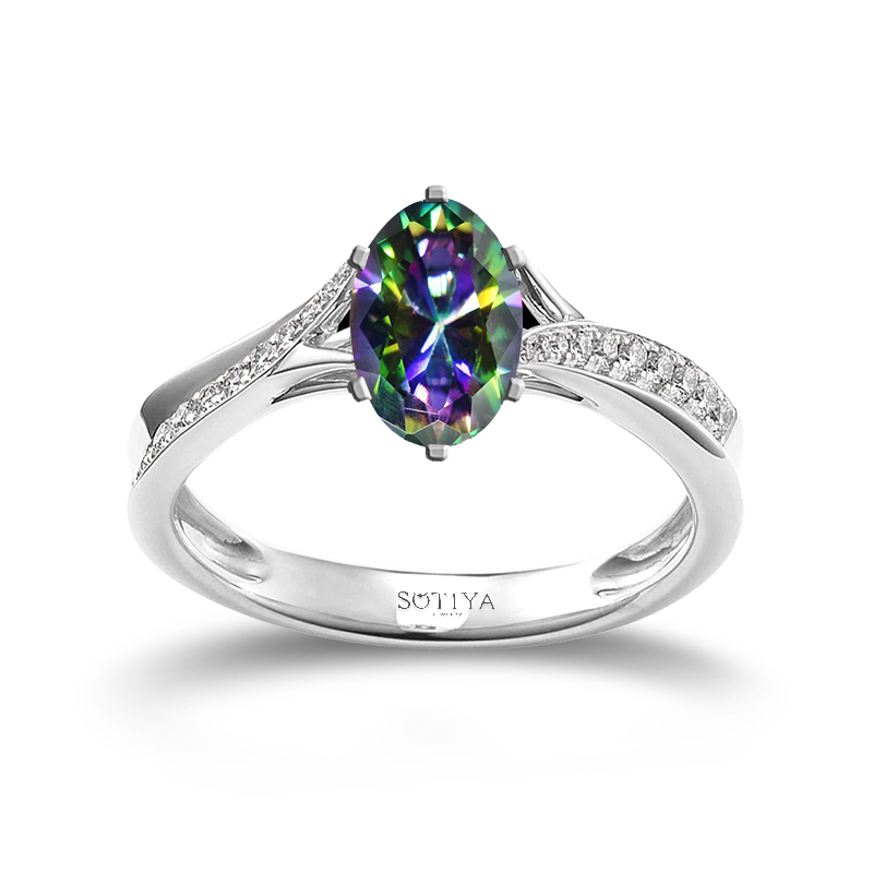 Sotiya Cathedral Oval Cut Rainbow Mystic Quartz Engagement Ring Sterling Silver-Sotiya
