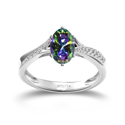 Sotiya Cathedral Oval Cut Rainbow Mystic Quartz Engagement Ring Sterling Silver-Sotiya