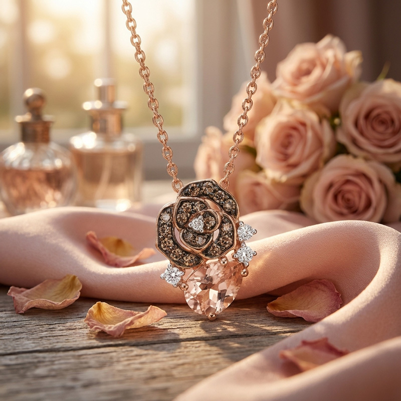 Sotiya Rose Synthetic Morganite Pear Cut Necklace Sterling Silver-Sotiya