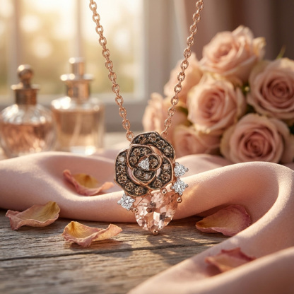 Sotiya Rose Synthetic Morganite Pear Cut Necklace Sterling Silver-Sotiya