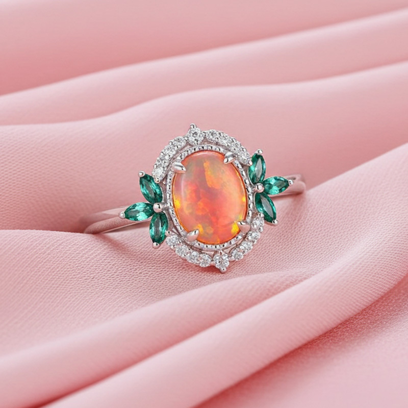 Sotiya Art Deco Oval Cut Opal Engagement Ring Sterling Silver-Sotiya