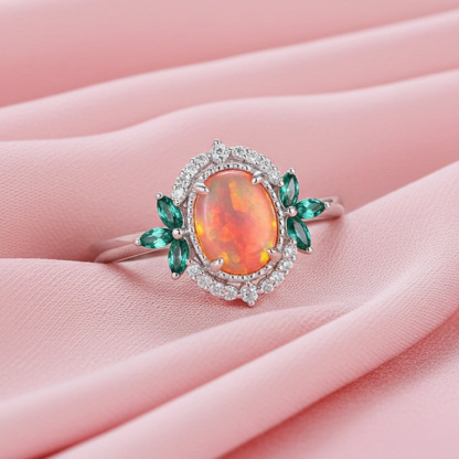 Sotiya Art Deco Oval Cut Opal Engagement Ring Sterling Silver-Sotiya