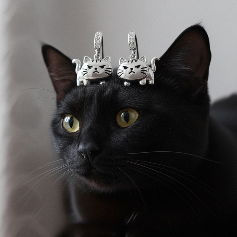 Sotiya Grumpy Cat Drop Earrings-Sotiya