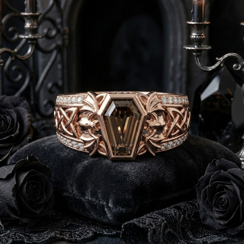 Sotiya Coffin Cut Coffee Bat Celtic Knot Engagement Ring Sterling Silver-Sotiya
