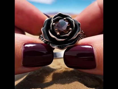 Sotiya Gothic Flower Black Enamel Round Cut Coffee Cocktail Ring Sterling Silver