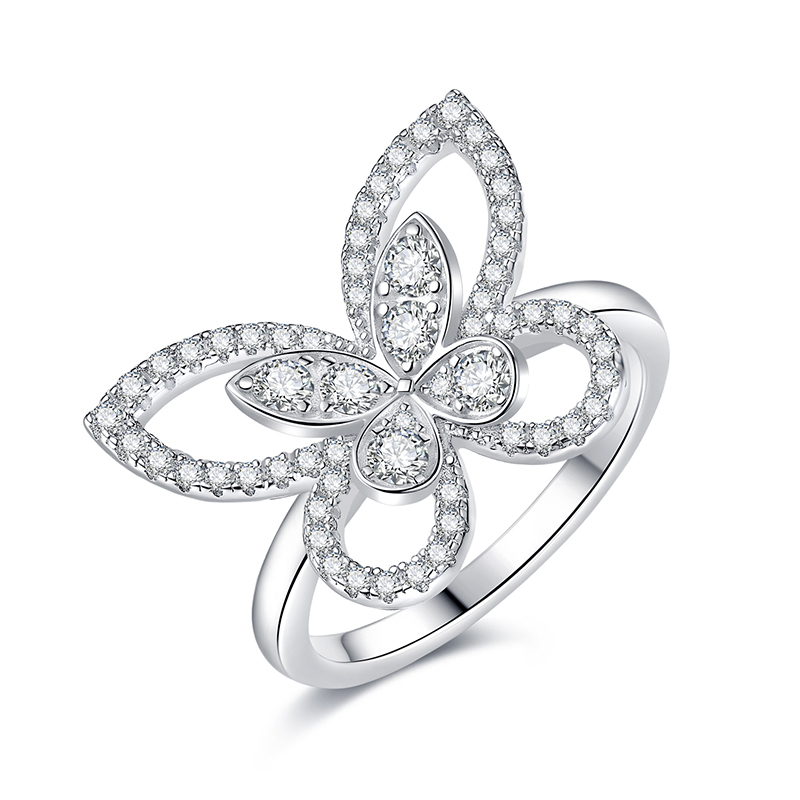 Sotiya Hollow Butterfly Round Cut Moissanite Cocktail Ring Sterling Silver-Sotiya